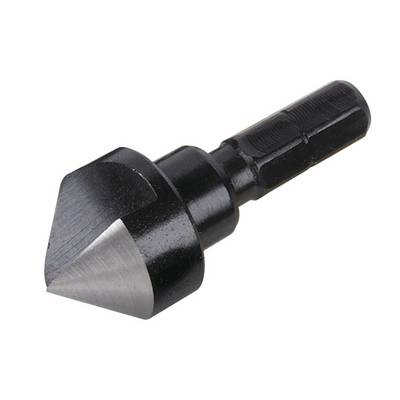 A black metal countersink with a sharp, conical head, suitable for countersinking drill holes.