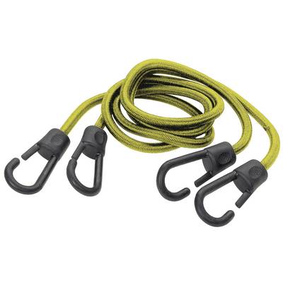 Two green-yellow luggage straps with black hooks at the ends, used for securing items.