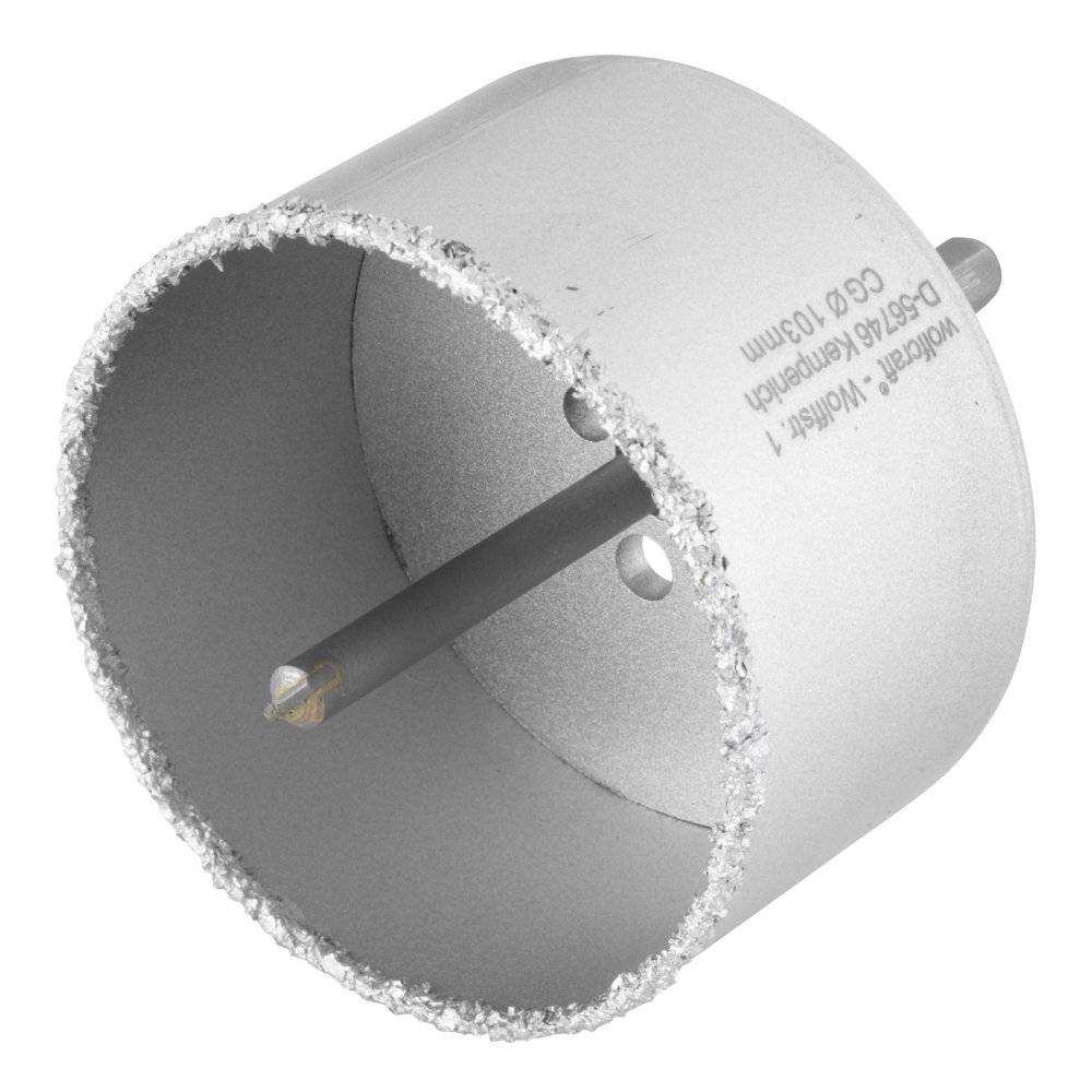 A silver hole saw attachment with a serrated edge, suitable for drilling round holes in materials such as metal or wood.