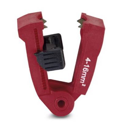 Red cable stripping tool for cables with a cross-section of 4-16 mm², featuring an ergonomic handle and adjustable mechanism.