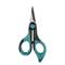 A pair of scissors with blue-black handles, positioned vertically, against a white background.