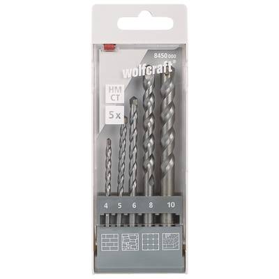 Wolfcraft  8450000 Carbide metal Masonry twist drill bit set 5-piece 4 mm, 5 mm, 6 mm, 8 mm, 10 mm  Cylinder shank 1 Set