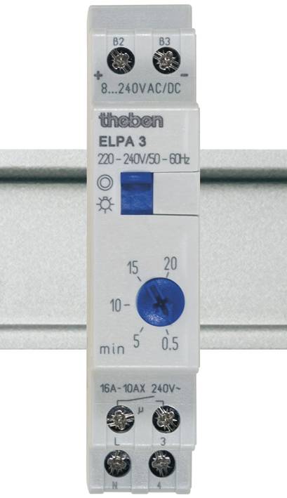 Time switch with scale from 0.5 to 20 minutes, brand label and voltage specifications of 220-240V AC/DC.