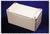 White rectangular plastic box with rounded corners, on a dark background. Box has four screw holes at the corners.