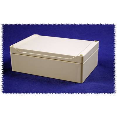 A white, rectangular plastic casing with rounded corners and three screw holes on a blue background.