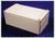 A rectangular, white plastic enclosure with rounded corners and screw holes on a blue surface.