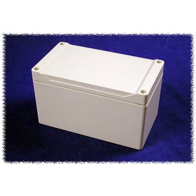 Rectangular white plastic casing with a smooth surface, positioned against a dark blue background.