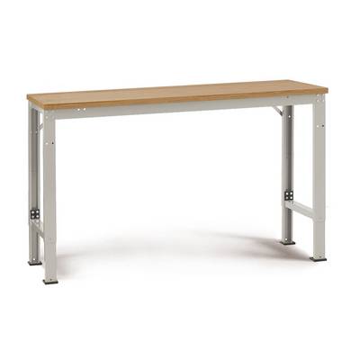 A high workbench with metal legs and a wooden surface, suitable for craftwork and industrial tasks.