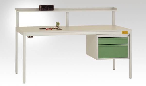 Manuflex LC4742.0002 ESD Complete housing 300 for CANTO table, with 2 drawers, 1 x 100, 1 x 200 Body: 7035 light gray conductive drawers: 5007 brilliant blue conductive Light grey