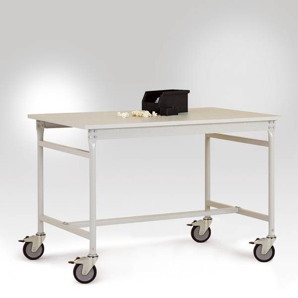 Manuflex  LB4018.7035  ESD  Side Table 1000 x 600 x 853 mm, base mobile conductive Tischpl. melamine light gray conduct.25 mm leakage resistance according to EN 100015 RAL 7035 light gray-conductive    Light grey