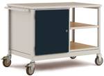 Mobile trolley 2 shelf melamine conduct.25mm 1 housing with hinged door on the left cover plate with abrollrand trolley and housing in light gray