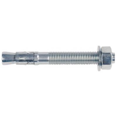 A metal bolt with a nut and washer, probably an expansion anchor, is lying horizontally. The surface structure is corrugated.