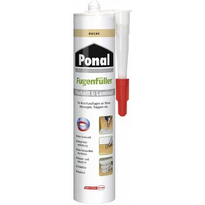 Cartridge of 'Ponal Joint Filler' for parquet and laminate, suitable for doors, radiators, stairs. Features: minimal shrinkage, no wood discolouration.