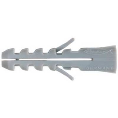 Grey wall plug with lateral grooves, suitable for anchoring in walls, marked with 'Germany'.