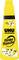 Yellow UHU all-purpose glue bottle with black cap and three application methods: point, line, area. Text: 'Press - extra easy'.