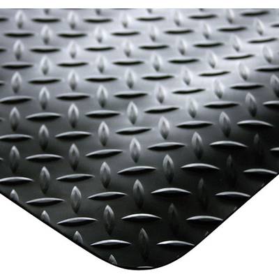A black ribbed metal floor with a diagonal chequerboard pattern that ensures non-slip properties.