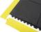 Black floor mat with yellow border. Mat has interlocking edges that can be easily joined together. Suitable for floor coverings.