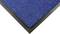 Corner of a blue carpet mat with a black rubber border, showing texture and material.