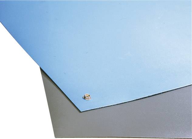 'Detailed view of a blue and grey surface, top right corner, with a small screw visible in the blue surface.'