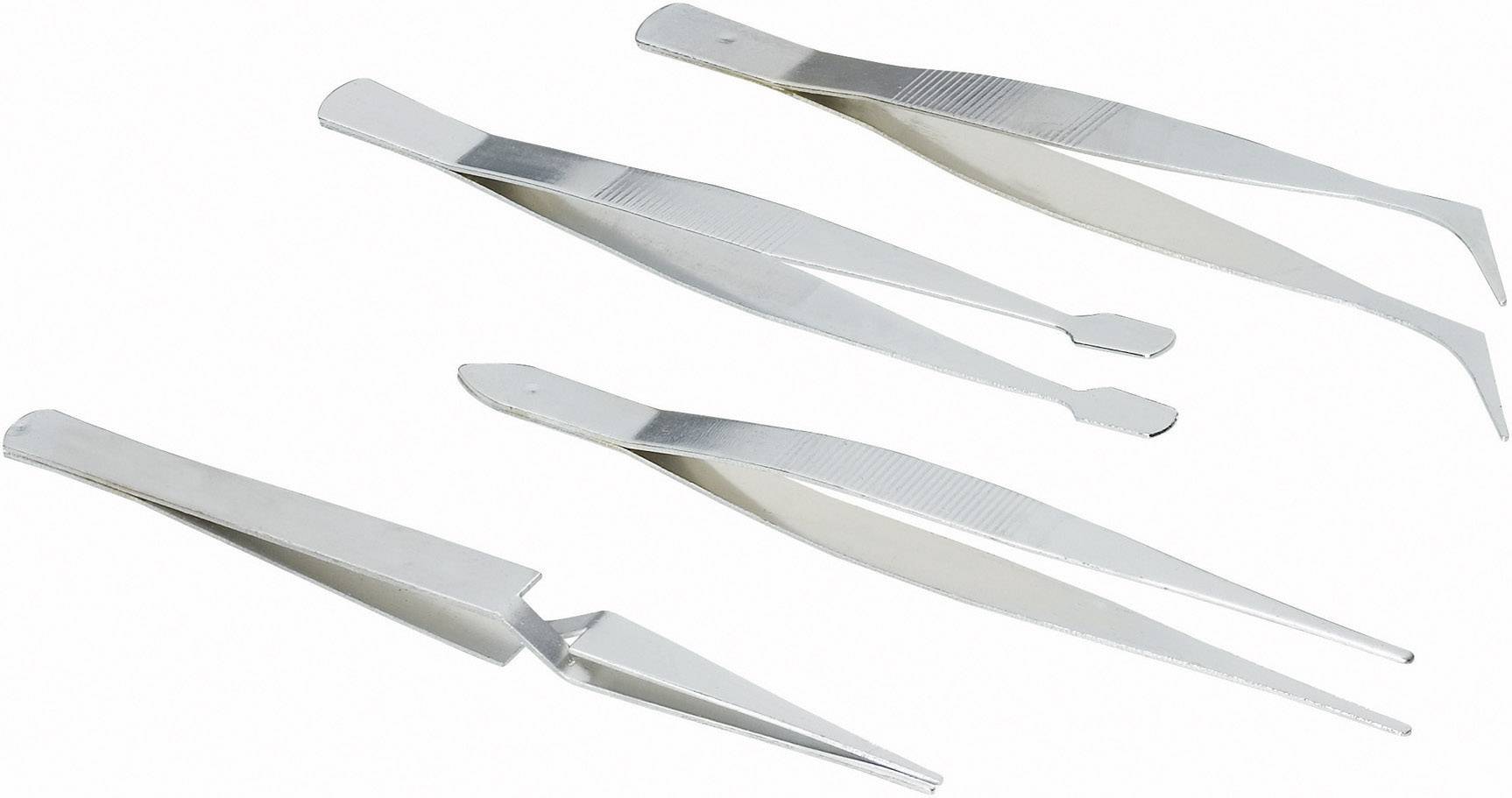 Brueder Mannesmann M 615 Tweezers set 4-piece Hook-shape, Pointed, Trapezoidal, Flat, round 110 mm