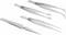 Four differently shaped stainless steel tweezers on a white background, suitable for precise tasks such as electronics or craftsmanship.
