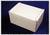 White, rectangular plastic box with a removable lid, positioned on a dark blue background.