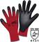 Two safety work gloves by 'WORKY', red with black coating. Certified to EN 388: 4131 for mechanical risks.