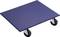 Blue, rectangular transport platform with four black wheels, suitable for moving heavy objects.