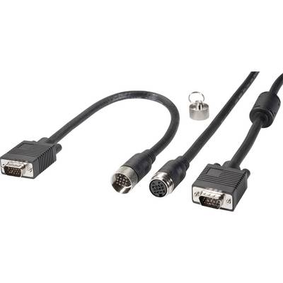 'Two VGA cables with connectors, one plug, one without.'