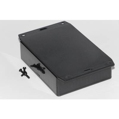 Black plastic casing with a removable cover and four black screws beside it.