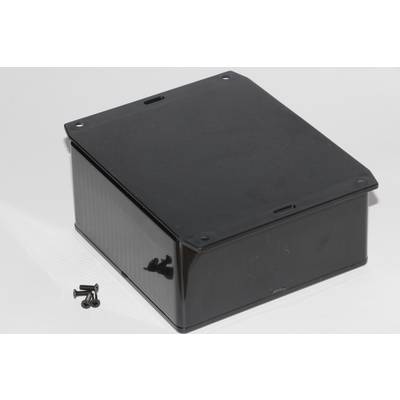 Black plastic casing with a removable lid, with three black screws lying beside it.