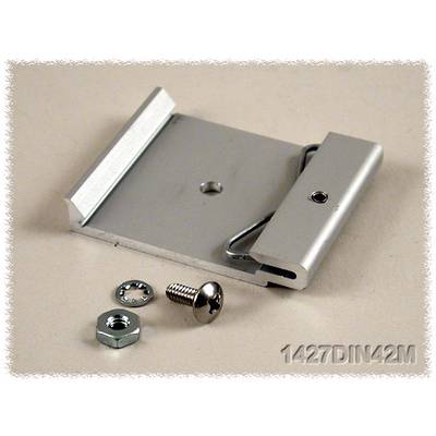 Metal angle bracket with screw, nut and washer on a beige surface. Code '1427DIN42M' visible in the image.