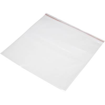 A transparent zip-lock bag with a red seal strip, lying flat. Suitable for storing or transporting small items.