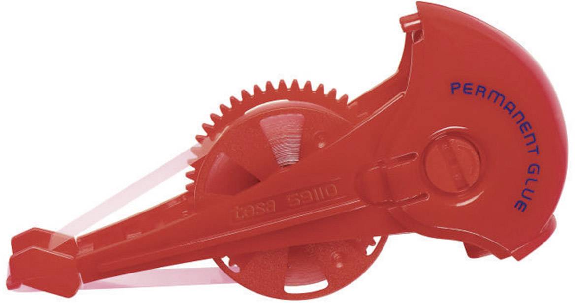 Red tape dispenser with 'PERMANENT GLUE' written in blue. Suitable for permanent adhesive applications.