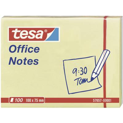 A pack of 'tesa Office Notes' in the size 100 x 75 mm. On a sticky note, '9:30 Tom' is handwritten.