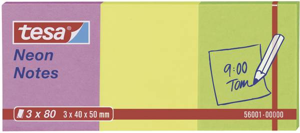 Tesa® Neon Notes 3 x 80 Sheets Pink/Yellow/Green 40 x 50 mm