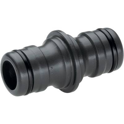 Plastic pipe connector with two ridged ends for securely joining pipes in water supply systems.