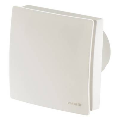 A white, square wall-mounted fan with a simple design, slightly tilted forward.