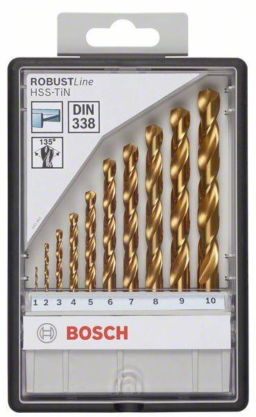Bosch Accessories 2607010536 HSS Metal twist drill bit set 10-piece TiN DIN 338 Cylinder shank 1 Set-0