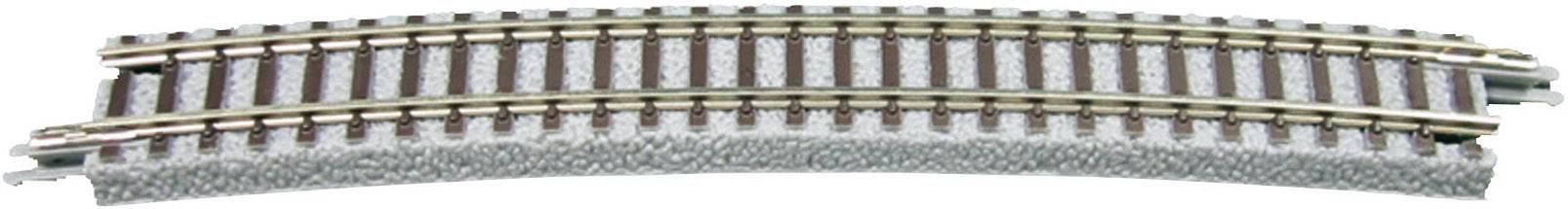 A curved model railway track with a ballast base, suitable for designing model railway layouts.