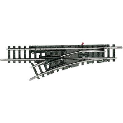 Model railway point, which shows two track directions. One rail curves away while the other continues straight.
