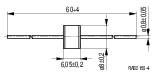 Technical drawing with dimensions: Width 60 ±0.4 mm and Height 9 ±0.2 mm. Marked lengths and tolerances are shown.