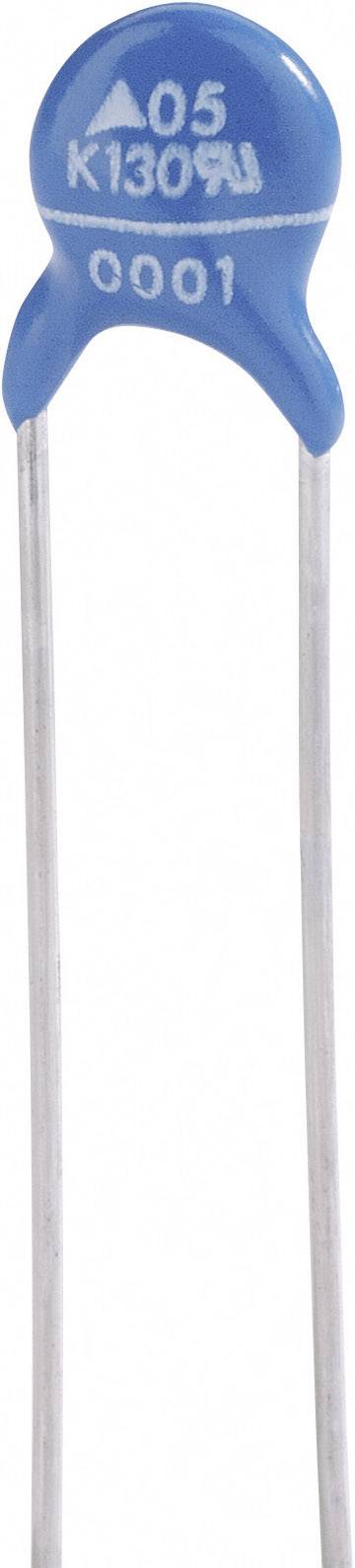 A blue ceramic capacitor with two wire leads. Marking: '05 K130' and '0001'.