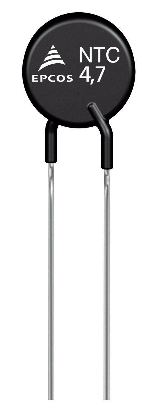 Black Epcos NTC resistor with 'NTC 4.7' marking and two metal legs.