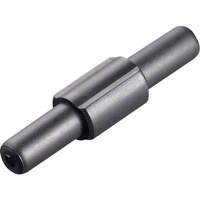 Metallic double-ended plug adapter with a cylindrical body, suitable for connecting cables in electrical applications.