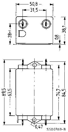 Technical drawing of a rectangular component with specific dimensions: width 50.8 mm, height 89.5 mm, and other details.