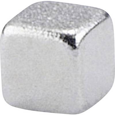 A gleaming, silver metallic cube with slightly rounded edges against a neutral background.