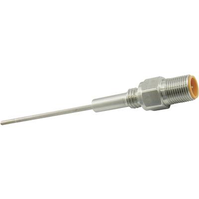 Temperature sensor with a metal casing and a long, thin probe, commonly used for temperature measurements in industrial applications.