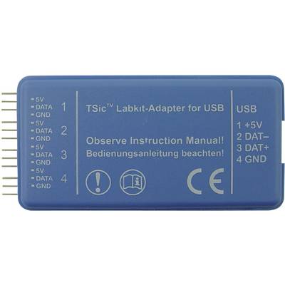 A blue TSic Labkit adapter for USB with four pin rows and inscription: 'Refer to operating instructions!'. Contains USB ports.