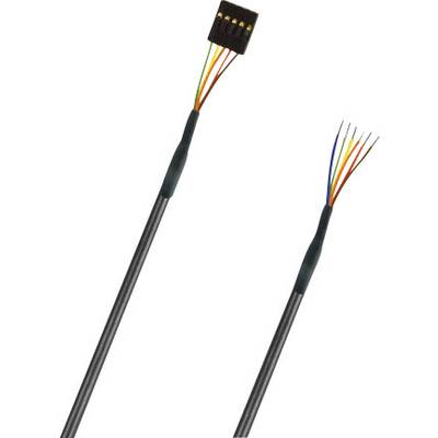 A cable with exposed, coloured wires on the right side and a plug on the left side for connection.